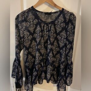 Blu Pepper Navy and Cream‎ Patterned Blouse